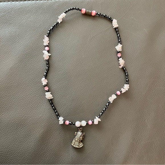 Hematite and Pink Crystal Necklace - Picture 1 of 6